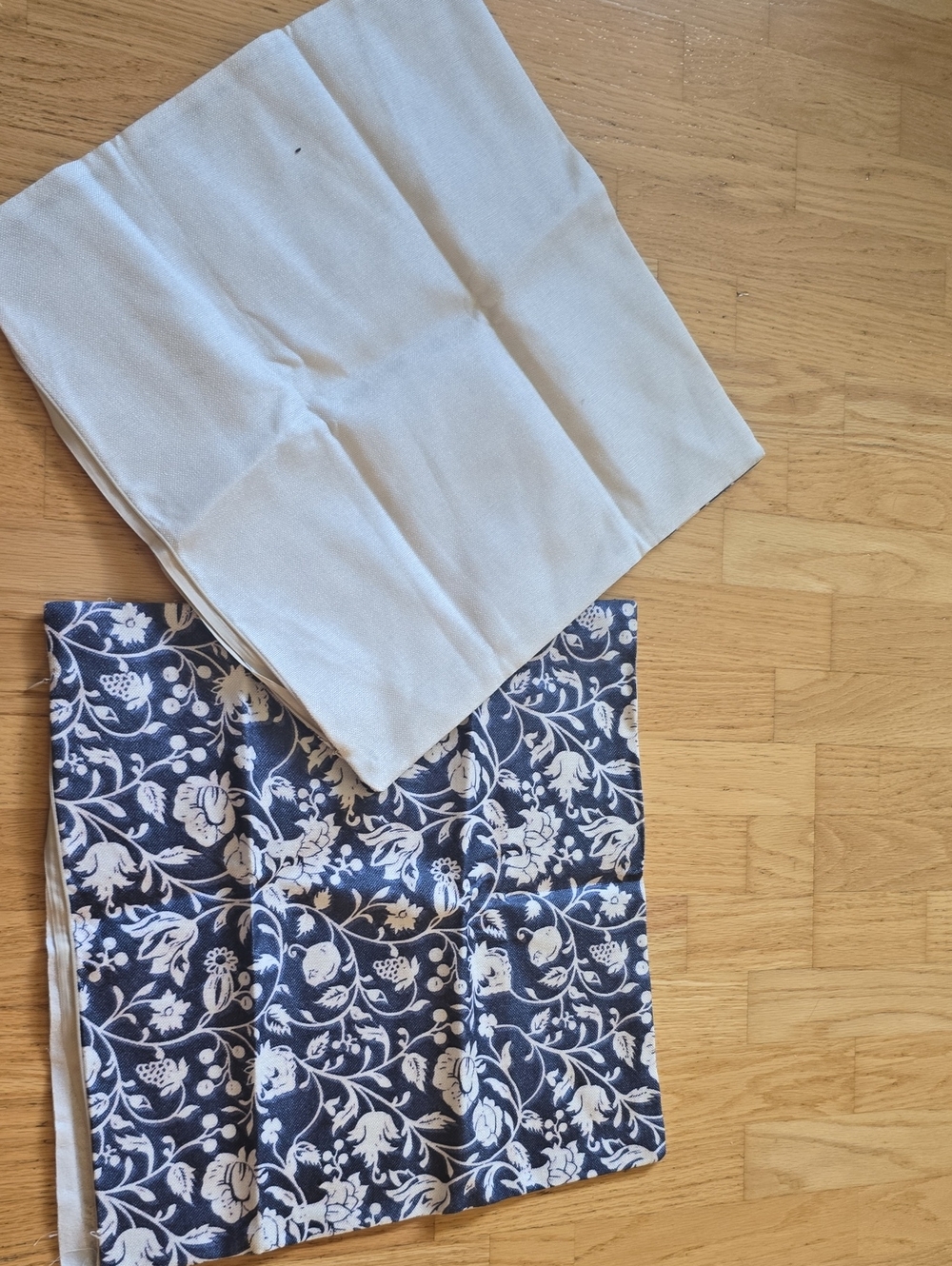 Set of Two Decorative Pillow Covers - White and Dark Blue Floral